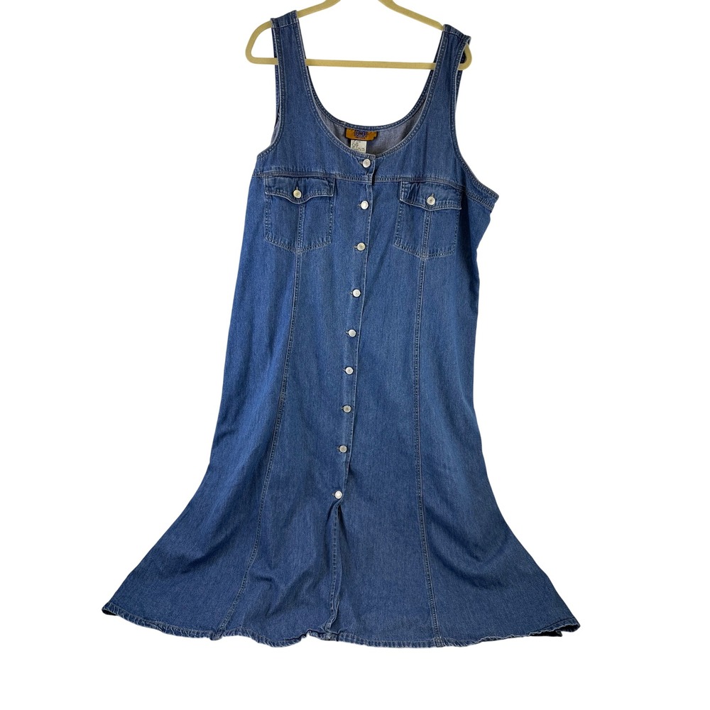Baccini Denim Maxi Dress Blue Vintage Button Front Sleeveless Scoop Neck Plus 24